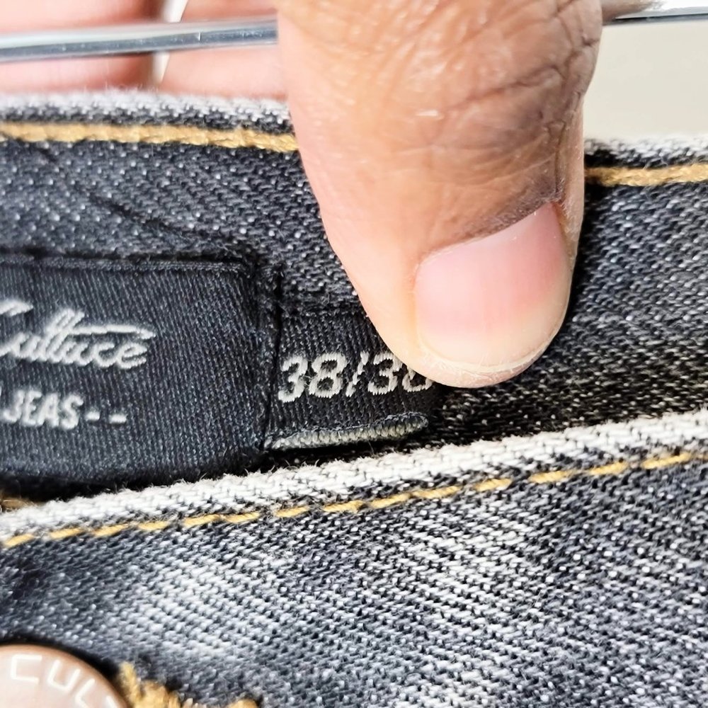 Denim Culture Men's Black Acid Wash Denim Distressed Design Front Jeans Size 38x - Picture 6 of 10